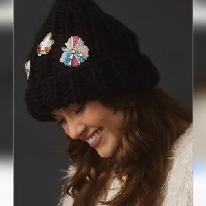 NWT Black Knit Beanie with Embellishments